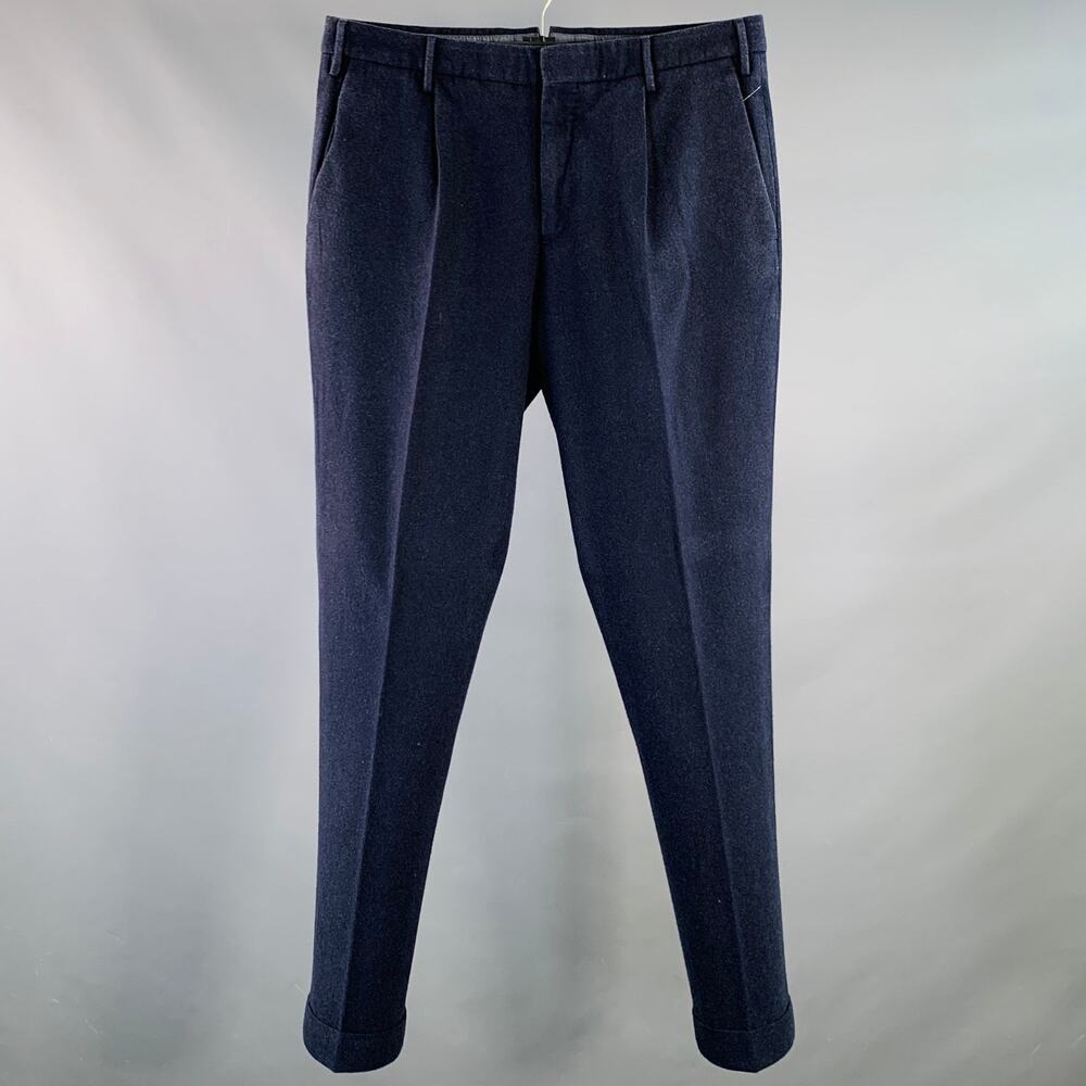 INCOTEX Size 32 Navy Wool Pleated Tapered Dress Pants